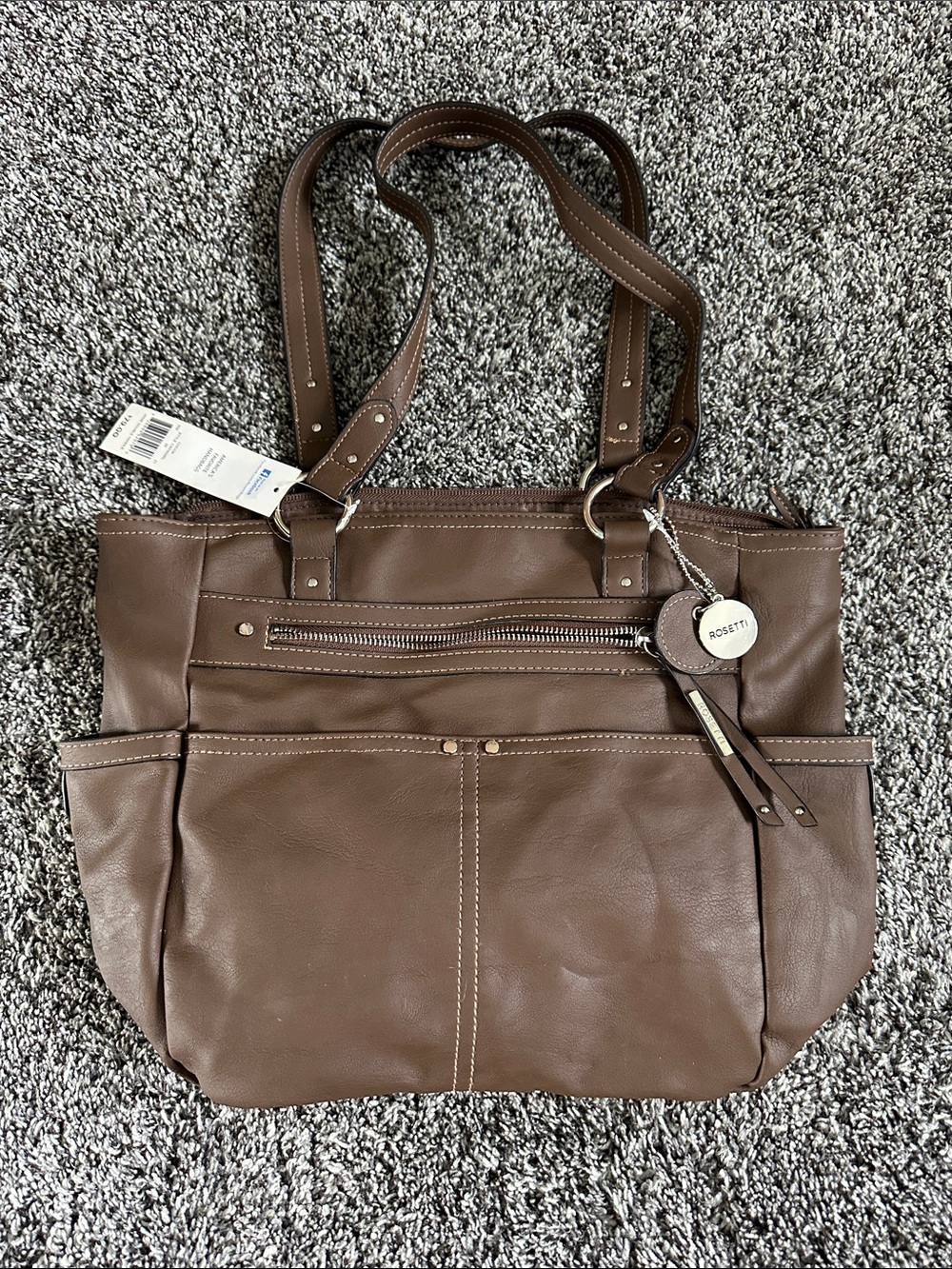 Rosetti Chocolate Brown Faux Leather Multi-Pocket Tote